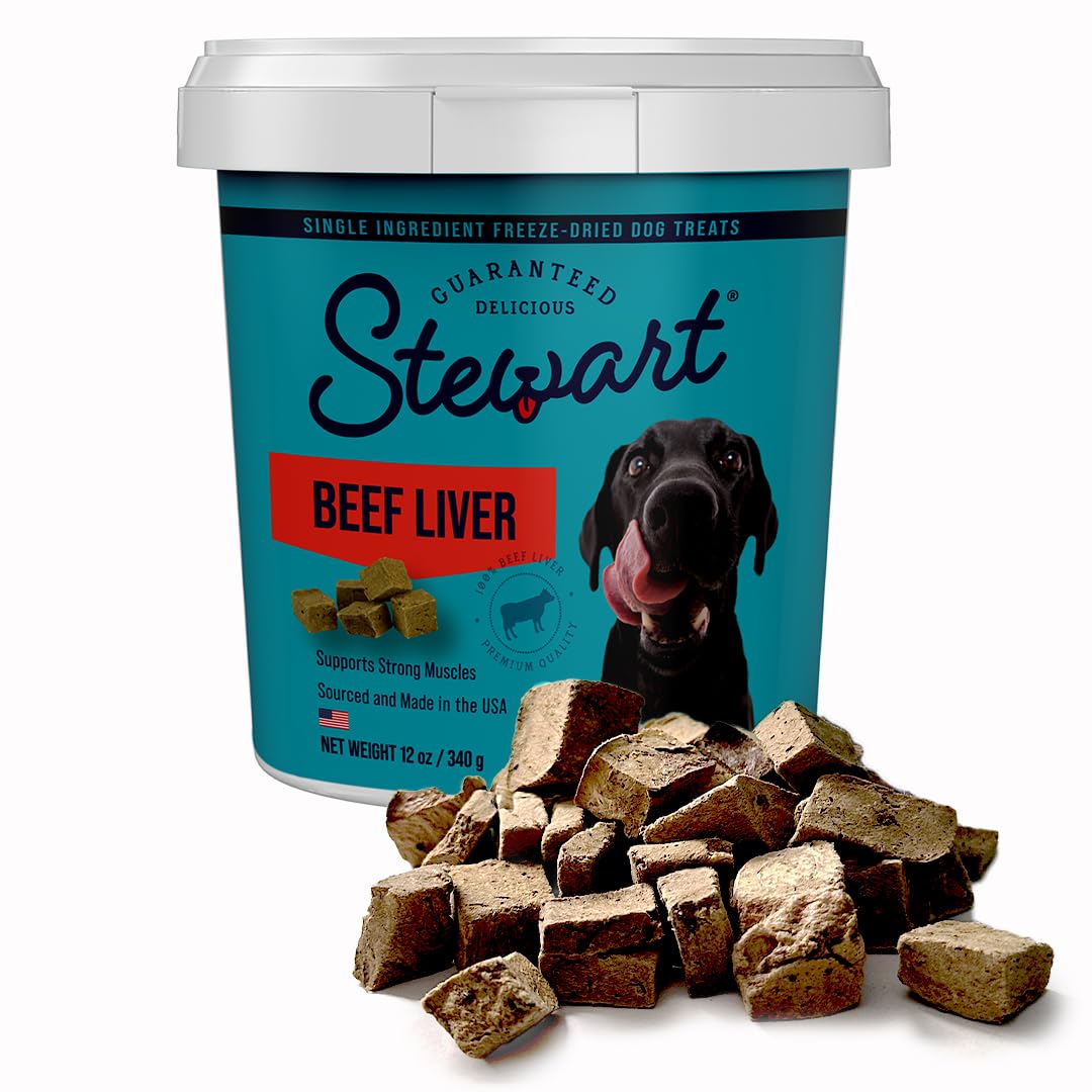 Stewart Single Ingredient Freeze Dried Raw Dog Treats, Beef Liver, 12 Ounce Resealable Tub, Training Treats Or Meal Topper For All Size Dogs, High Protein, Grain-Free, Gluten-Free