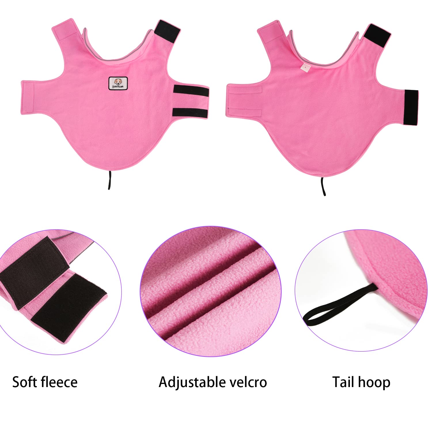 Fleece Dog Coat Winter Pet Jacket Reflective For Cold Weather For Large Medium Small Dogs(Pink,S)