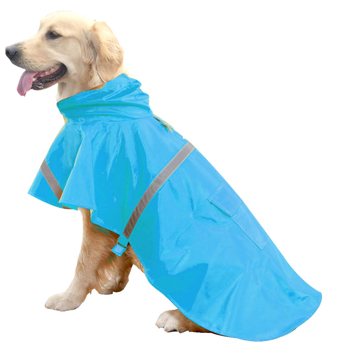 Hapee Dog Raincoats For Large Dogs With Reflective Strip Hoodie,Rain Poncho Jacket For Dogs C3-Lake Blue