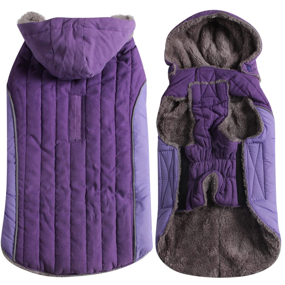 JoyDaog Fleece Dog Hoodie for Small Dogs Super Warm Puppy Jacket for Cold Winter Dog Coats,Purple XS