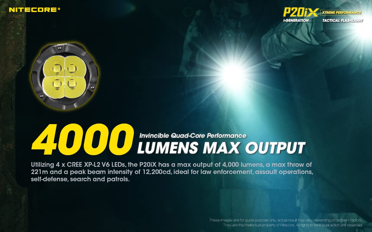 Nitecore P20Ix Tactical Flashlight, 4000 Lumen Usb-C Rechargeable High Lumen Super Bright With Lumentac Organizer