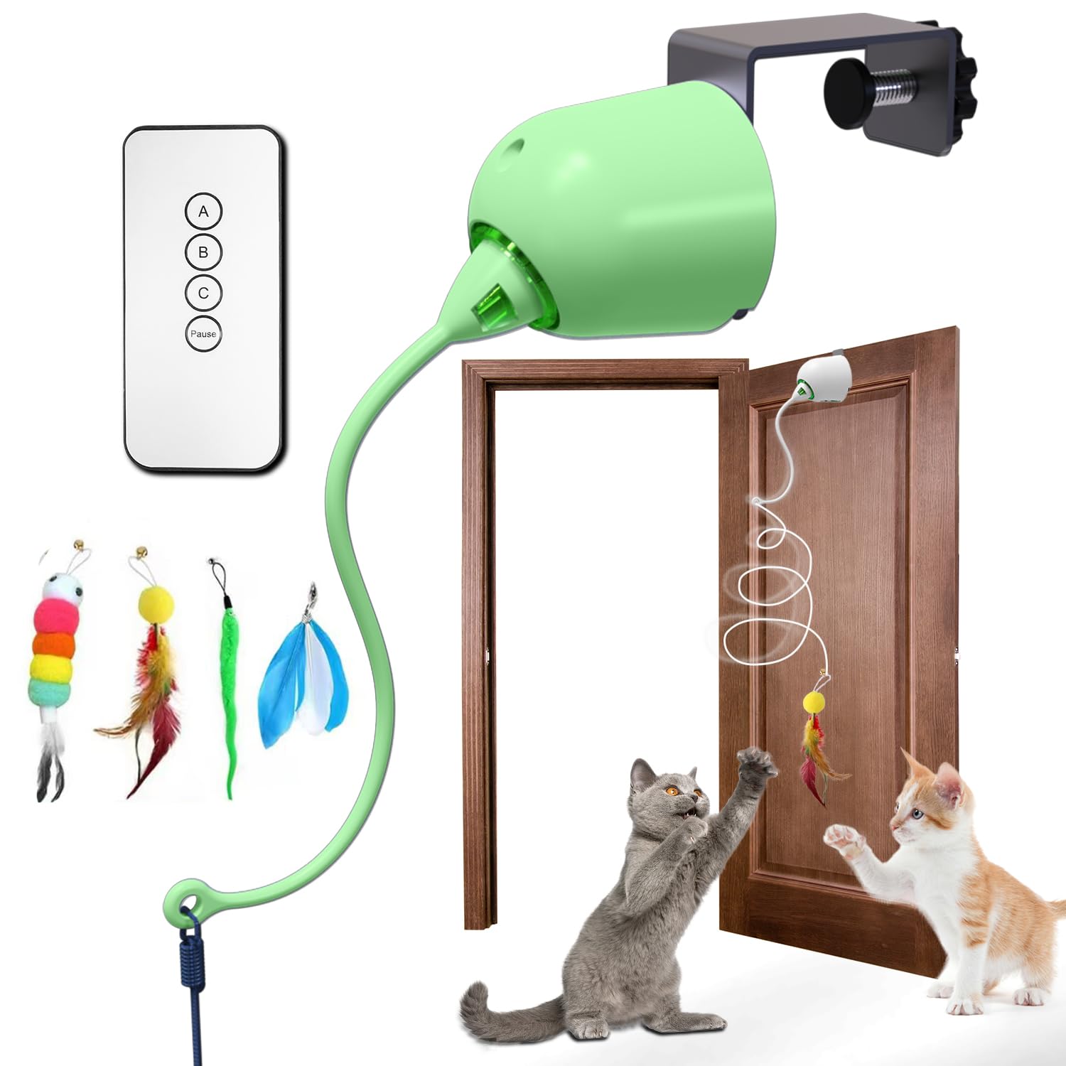 Scsuupoee Cat Toys Interactive For Indoor, Cats Toy Hanging Door Electric For Bored,Feather Toy Kitten Rechargeable Door Hanging