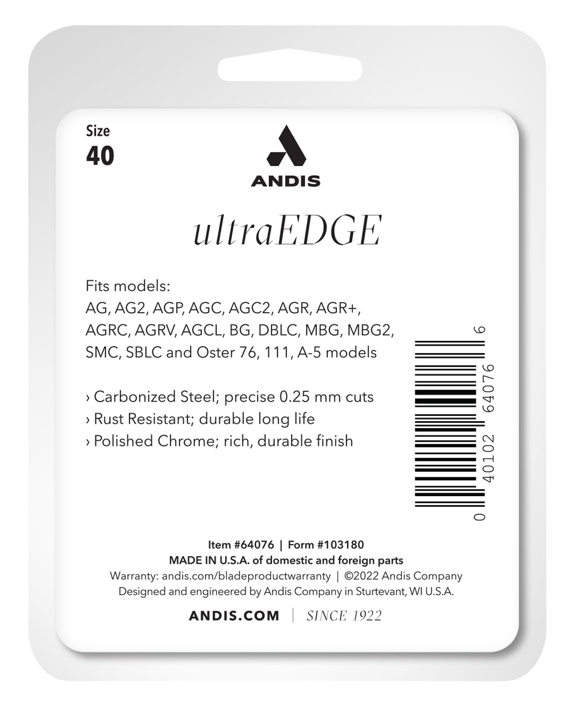 Andis - 64076, Ultra Edge Super Blocking Dog Clipper Blade - Built with Carbon-Infused Steel, Sharp Cutting Edges with Zero Gaps