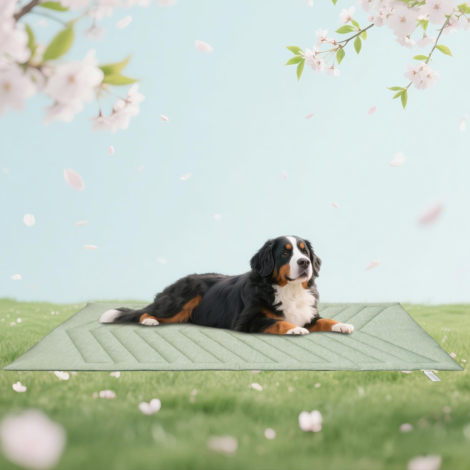Uiqelys Cooling Mat For Dogs Ice Green, 150X102Cm No Gel, Cool Fabric Top & Velvet Back Giant Pet Blanket, Washable, Pet Cooling
