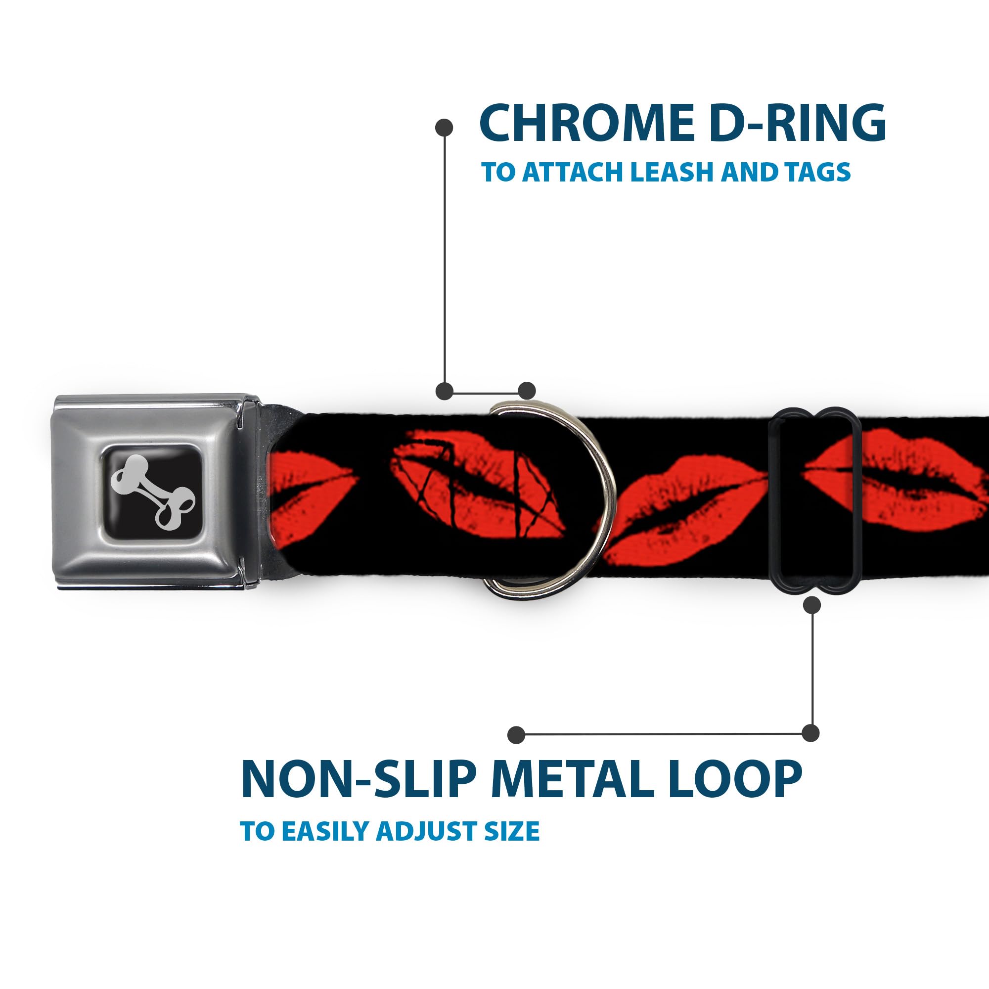 Buckle-Down Seatbelt Buckle Dog Collar - Kisses - 1 Wide - Fits 11-17 Neck - Medium