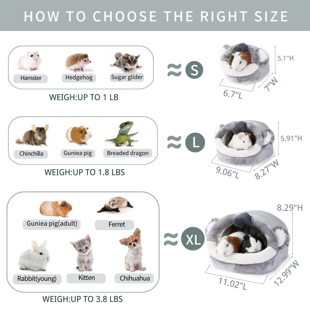 Janyoo Warm Bunny Bed For Rabbits Outdoor Cage Hideout Hut Tent Cave Tunnel Cute House Cotton Washable Winter Gray Xlarge