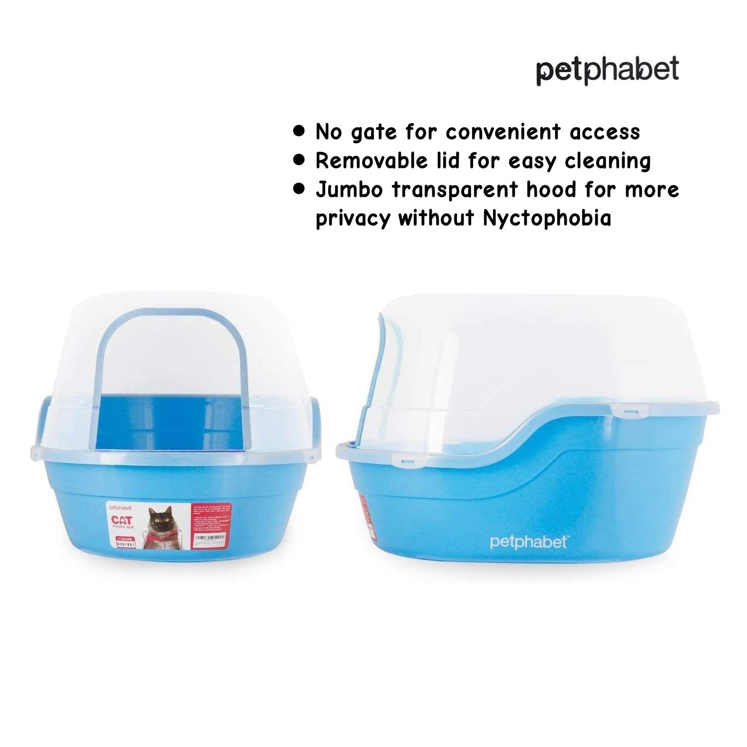 Petphabet Jumbo Hooded Cat Litter Box, Extra Large, Light Blue