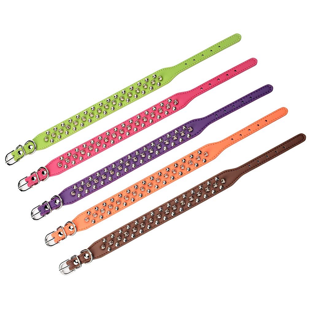 Aolove Mushrooms Spiked Rivet Studded Adjustable Microfiber Leather Pet Collars For Cats Puppy Dogs (10.6'-13' Neck, Rose Red)