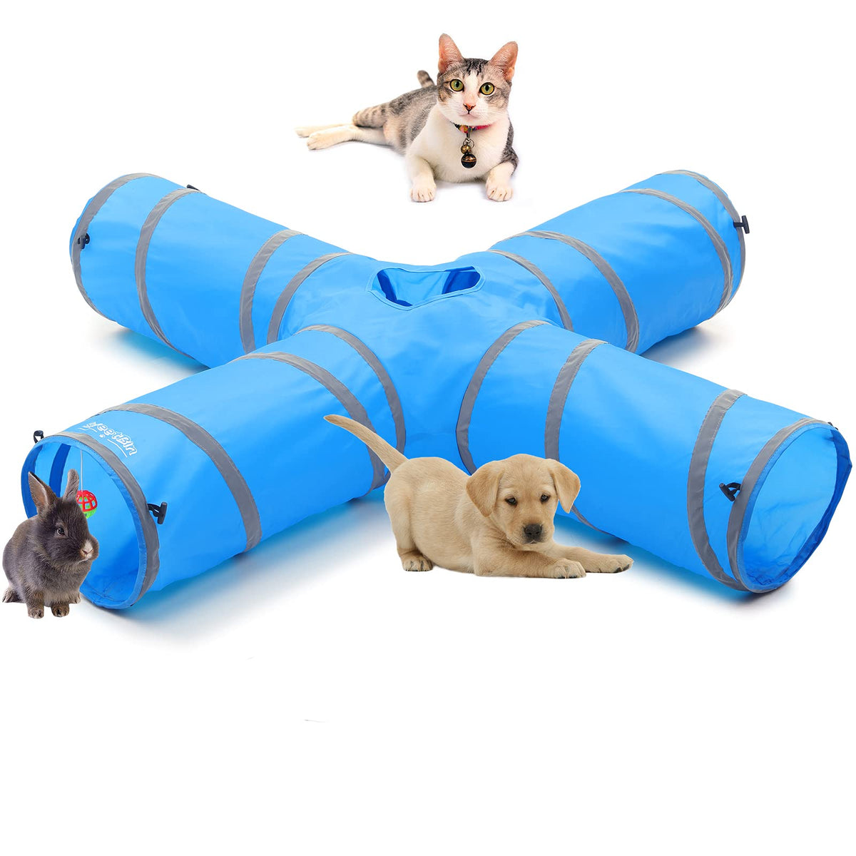 Sweetbin 4 Way Cat Toy Tunnels - 47' X 47' X 10' Large Cat Tubes And Tunnels - Pop Up Design (Blue)