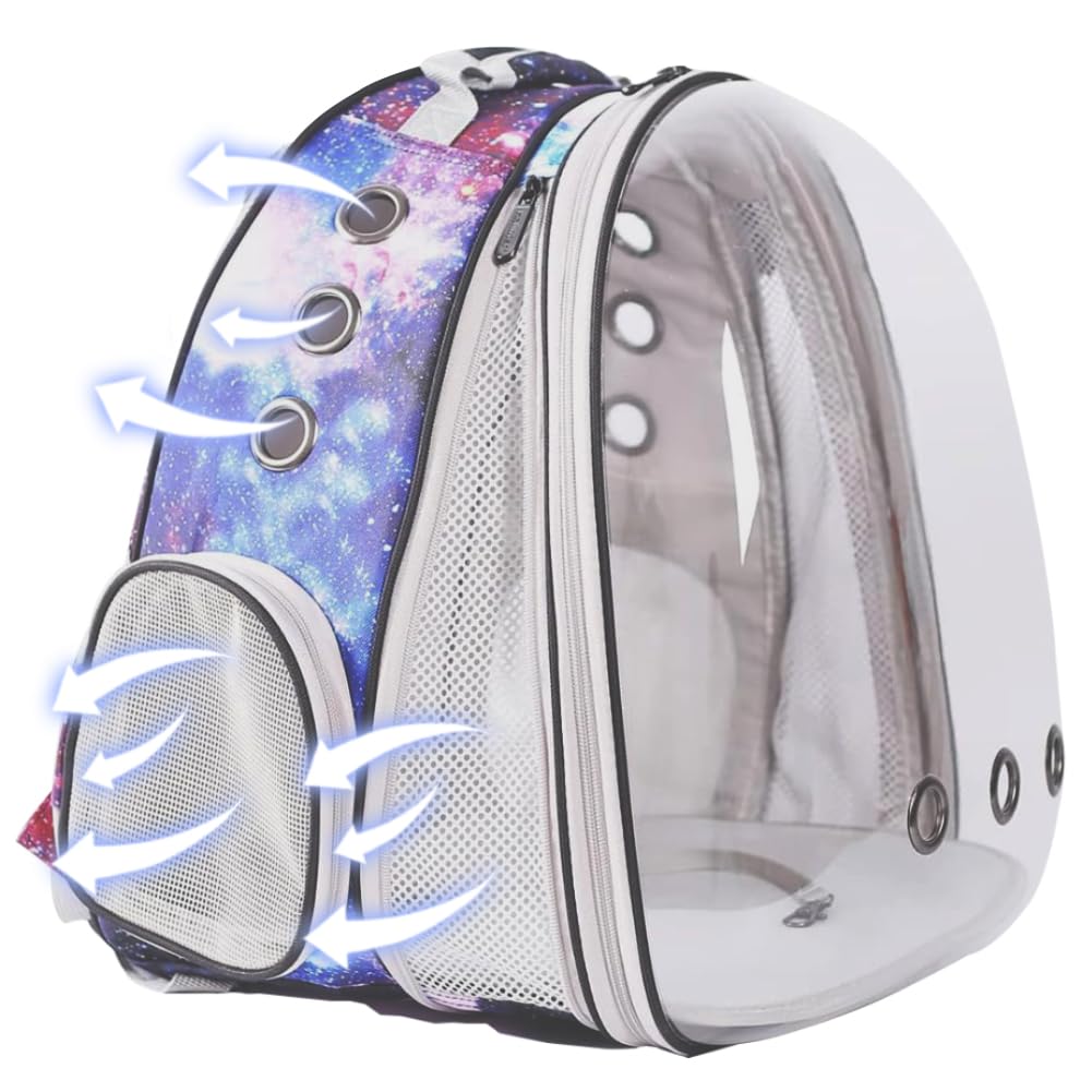 Front Expandable Cat Backpack Carrier, Fit Up To 20 Lbs, Printed Artwork With Space Capsule Bubble Window Pet Carrier Backpack F