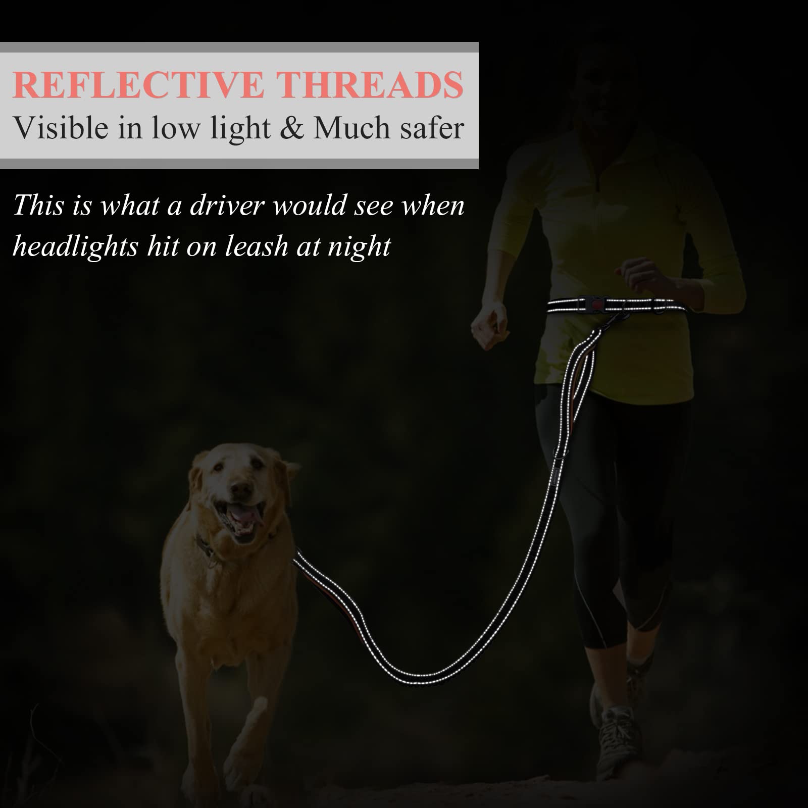 Vivaglory Hands-Free Dog Leash, Shock-Absorbing Bungee, Adjustable Waist (32½"~58"), Reflective, Pink/Grey
