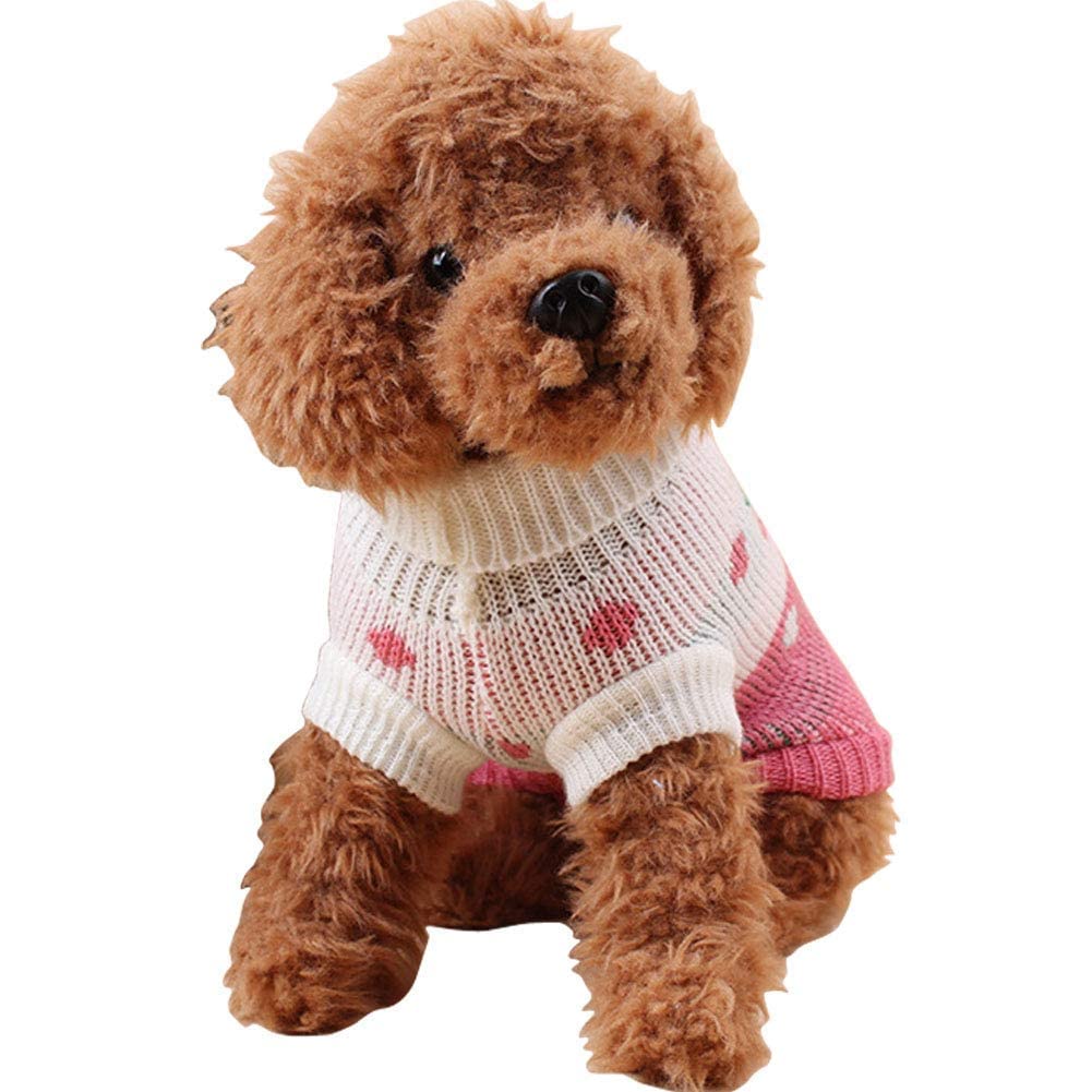 Chborchicen Pet Dog Sweaters Classic Knitwear Turtleneck Winter Warm Puppy Clothing Cute Strawberry And Heart Doggie Sweater (Pi
