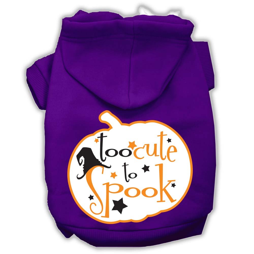 Halloween Pet Dog & Cat Hoodie Screen Printed, 'Too Cute To Spook' Purple Xs (0-3 Lbs.)