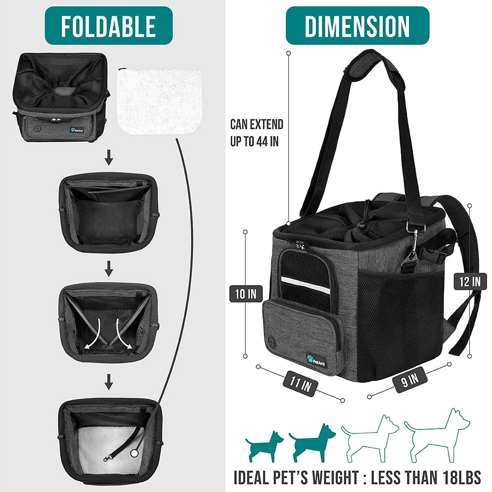 Petami Dog Bike Basket, Soft-Sided Ventilated Dog Bike Carrier Backpack, Dog Pet Bicycle Basket For Bike Handlebar, Small Medium Puppy Cat Kitten Car Booster Seat With Safety Strap (Dark Gray)