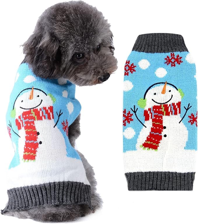 Hrttsy Christmas Dog Sweater Soft Warm Fall Winter Dog Clothes Cute Snowman Snowflake Xmas Knitwear Pet Costume Sleeveless Puppy