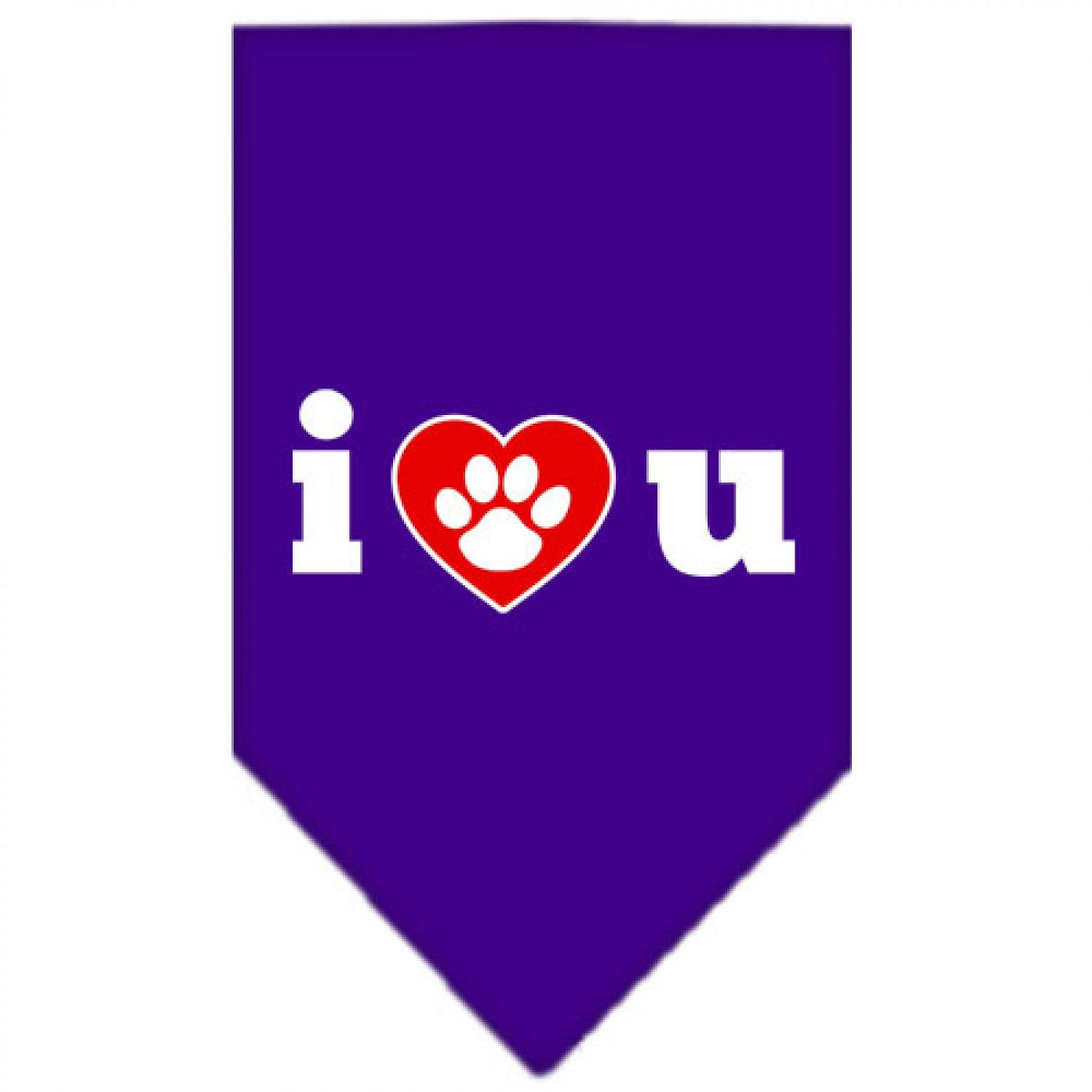Pet and Dog Bandana Screen Printed, &quot;I Love You&quot; Purple Large