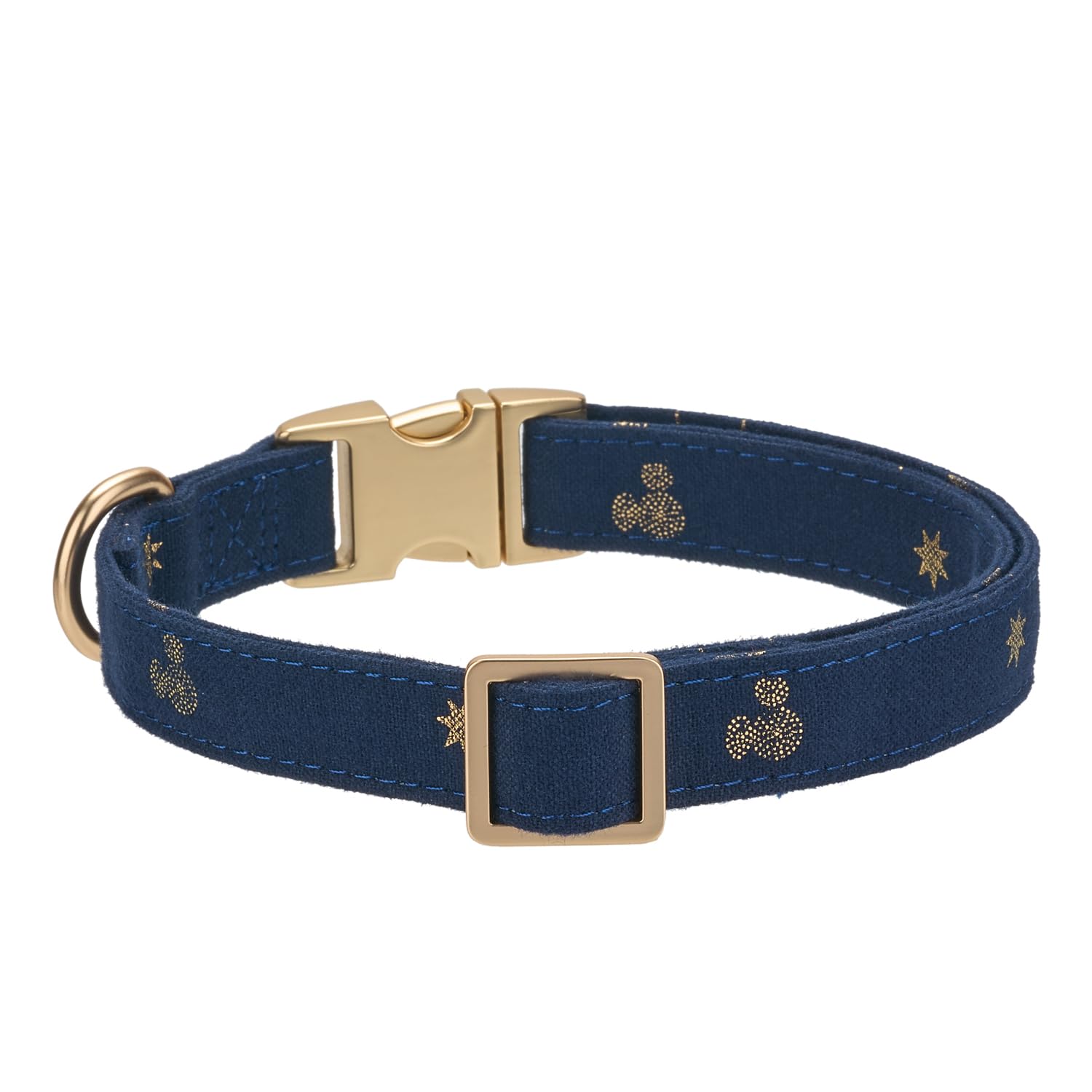 Petiry Cotton Fibric Dog Collar with High Grade Metal Buckle, for Medium Dogs(Dark Blue,Medium:12-19'')