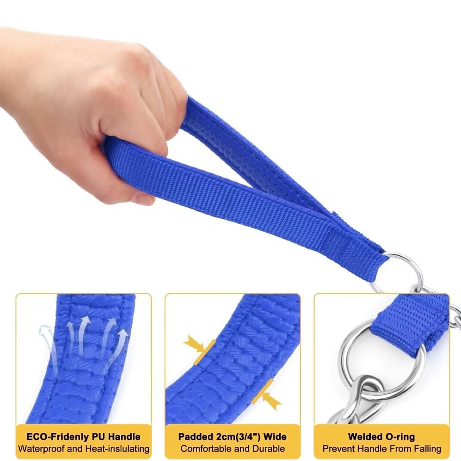 Petiry Chain Leash Metal Trainning Leash Stainless Steel With Soft Padded Handle For Heavy Duty Dogs.(Xl, Blue Handle)