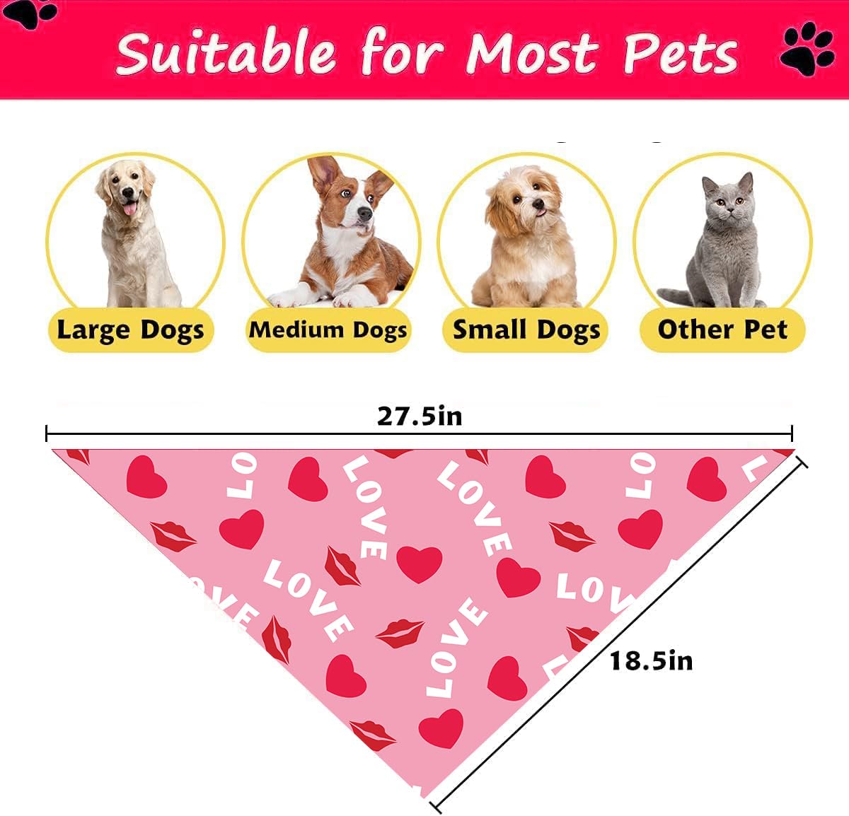 Valentines Day Dog Bandana, 2 Pack Dog Valentines Bandana Costumes Triangle Reversible Love Pet Scarf For Boy And Girl Pet For S