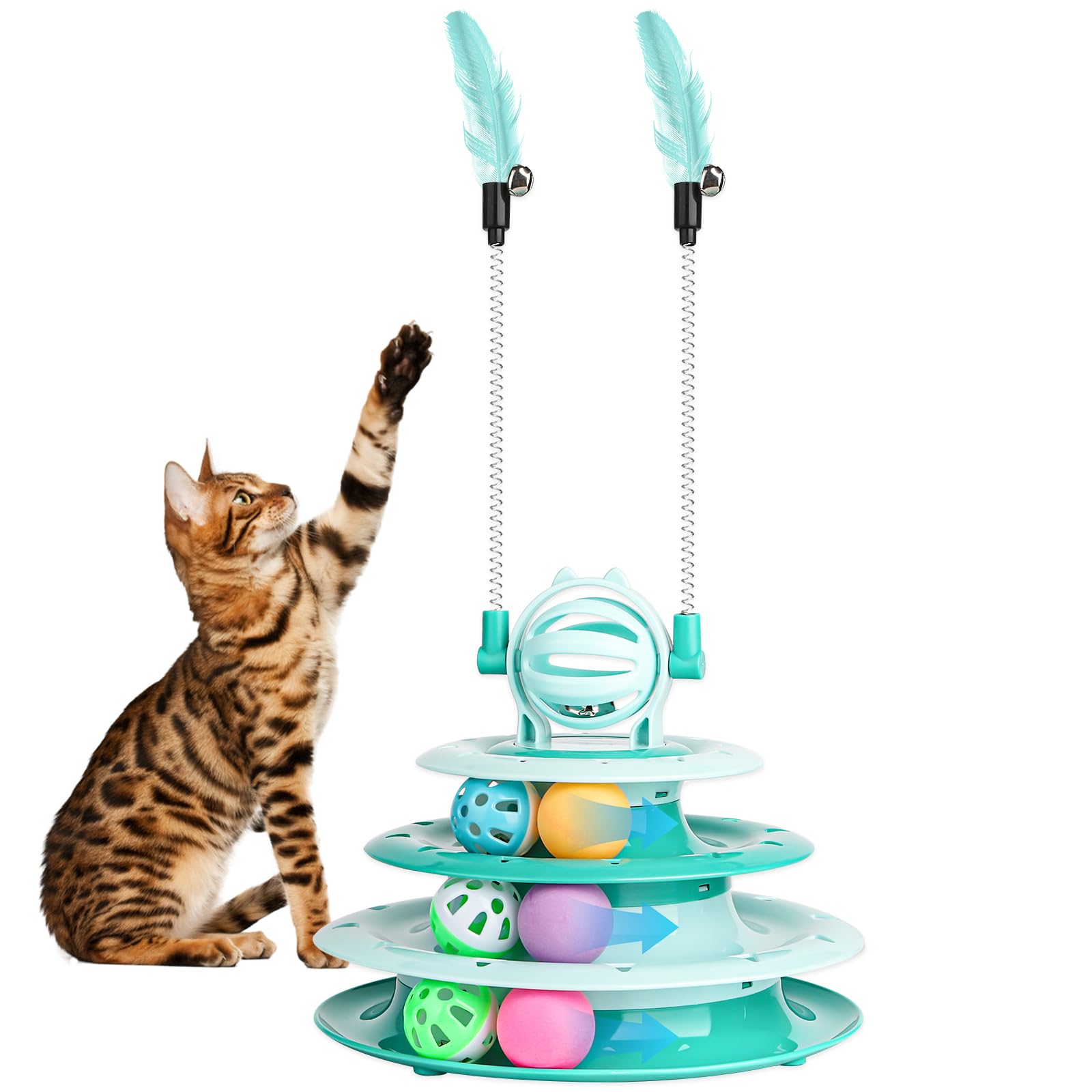 Goosheep Cat Toy Interactive Pet Plaything For Indoor Kitten Interactive Kitty Puzzle Ball With 2 Cat-Tease (Green)