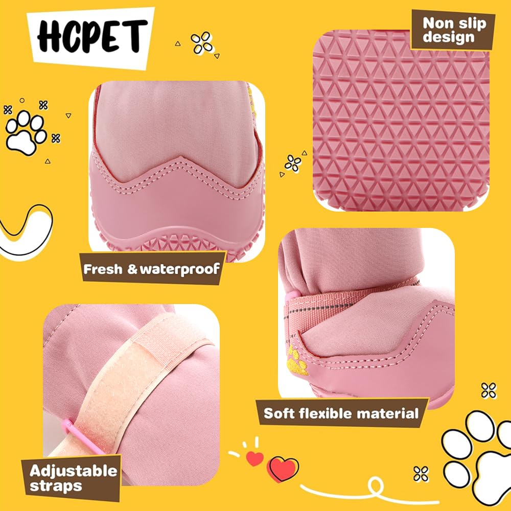 Hcpet Dog Boots for Winter & Rain, Anti-Slip Sole, Size #2 (1.57" Width), Pink-Leg, Model 2108C-P-2