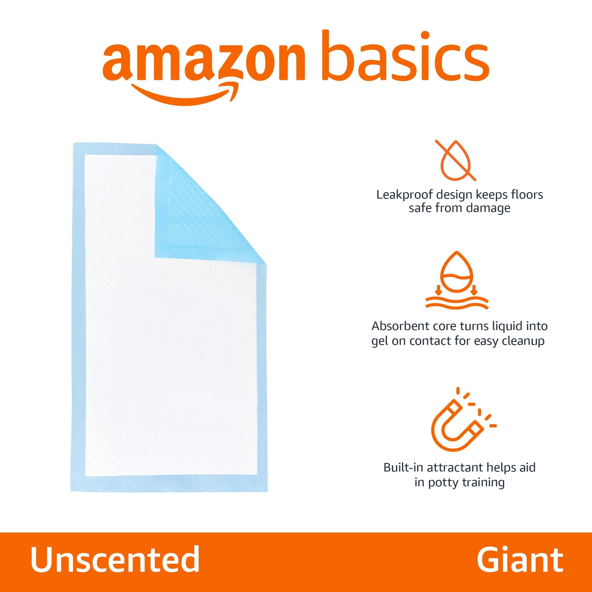 Amazon Basics Absorbent Dog and Puppy Pee Pads with 5-Layer Leak-Proof Design and Quick-Dry Surface for Potty Training, Heavy Du