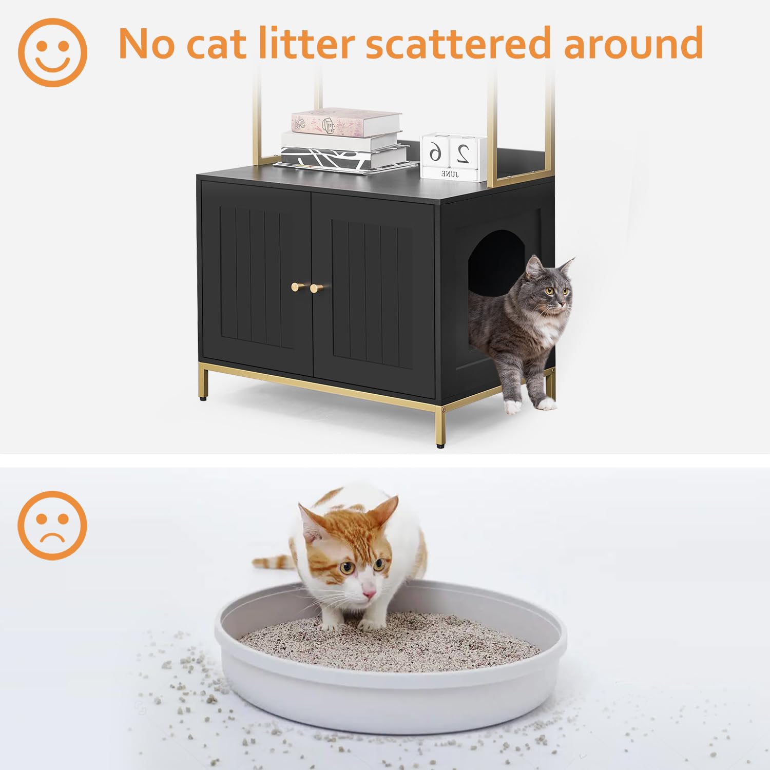 Homhedy Cat Litter Box Enclosure, Litter Box Furniture Hidden With 2-Tier Storage Shelves, Wooden Cat Washroom Furniture With Me