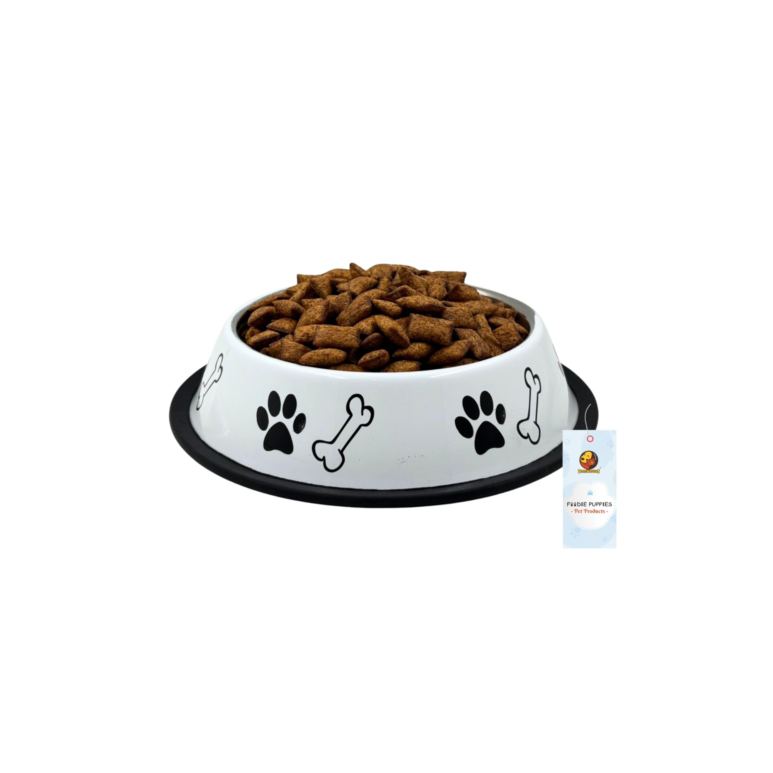 Foodie Puppies Stainless Steel Pet Feeding Paw & Bone Print Bowl  450Ml (Royal White  Small) For Small Dogs & Puppies | Food/W