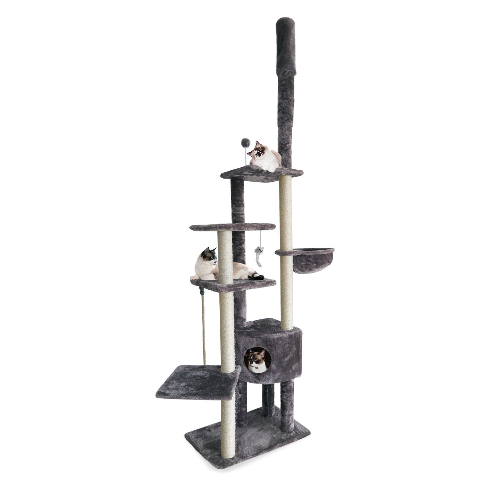 Furhaven 100-113 Tall Cat Tree for Indoor Cats w/ Adjustable Height, Ft. Sisal Scratching Posts, Condo, & Toys - Tiger Tough Sky
