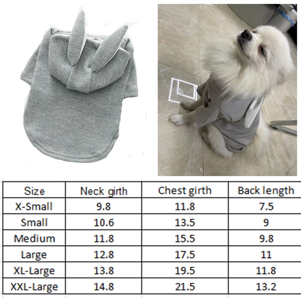 Aniac Pet Hoodie Cat Rabbit Outfit With Bunny Ears Cute Sweatshirt Spring And Autumn Puppy Knitted Sweater Kitty Soft Knitwear (Small, Grey)