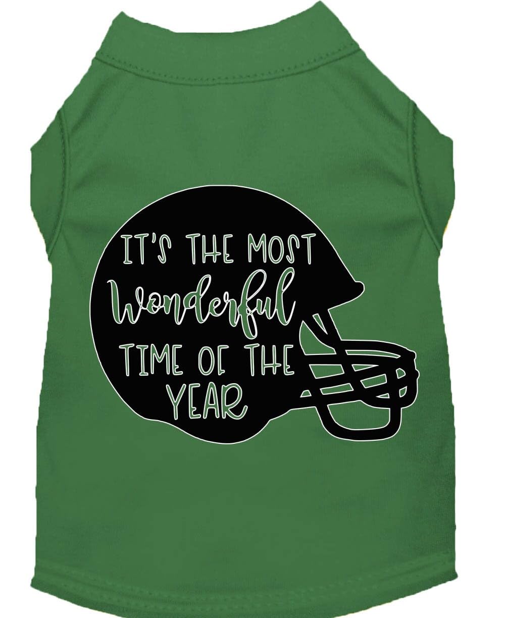Pet Dog & Cat Shirt Screen Printed, "It's The Most Wonderful Time Of The Year (Football)" Emerald Green 3XL (25-35 lbs.)
