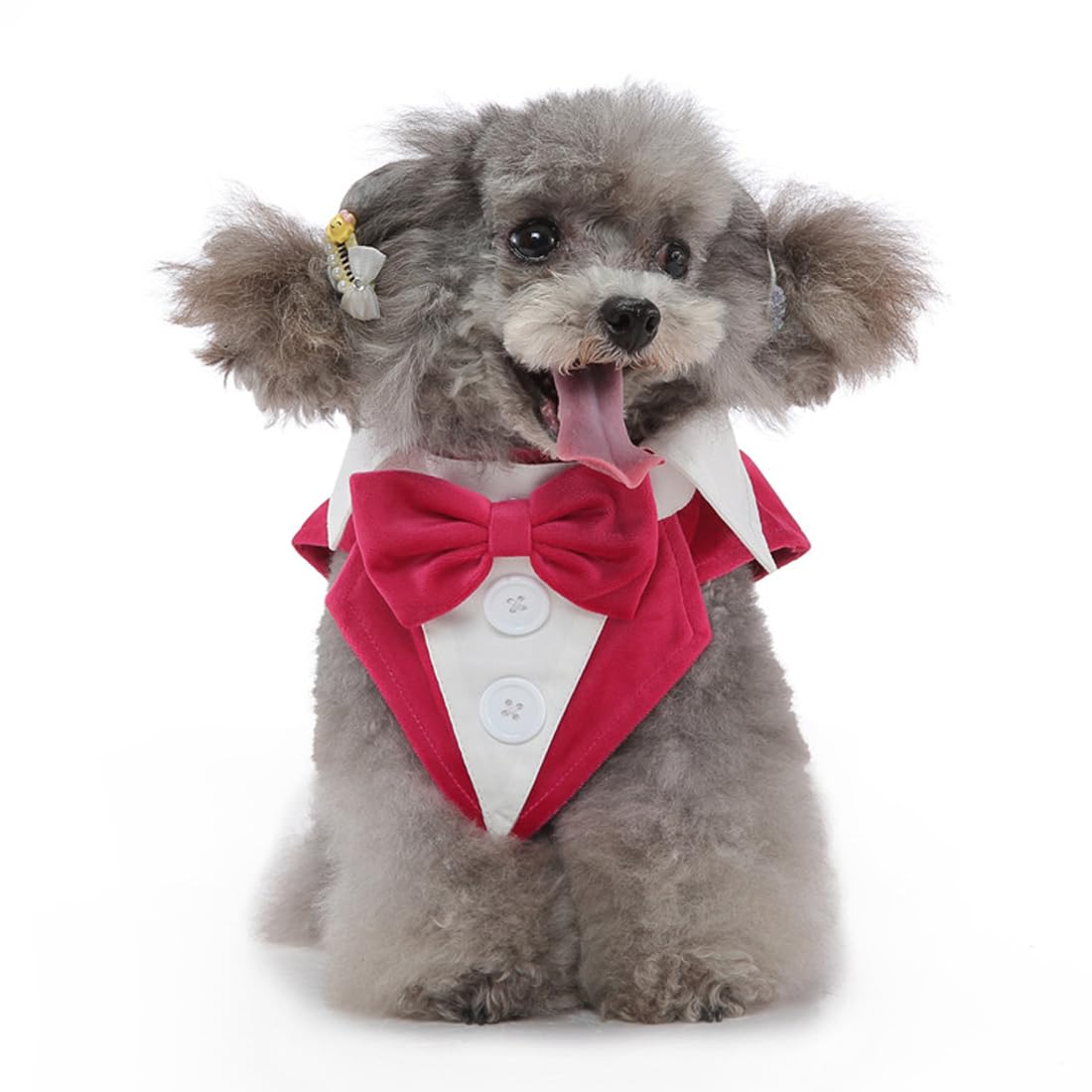 Doteyayp Puppy Velvet Tuxedo With Detachable Bowtie Prom Wedding Formal Wear Prince Costume For Small Dog (Large, Rose)