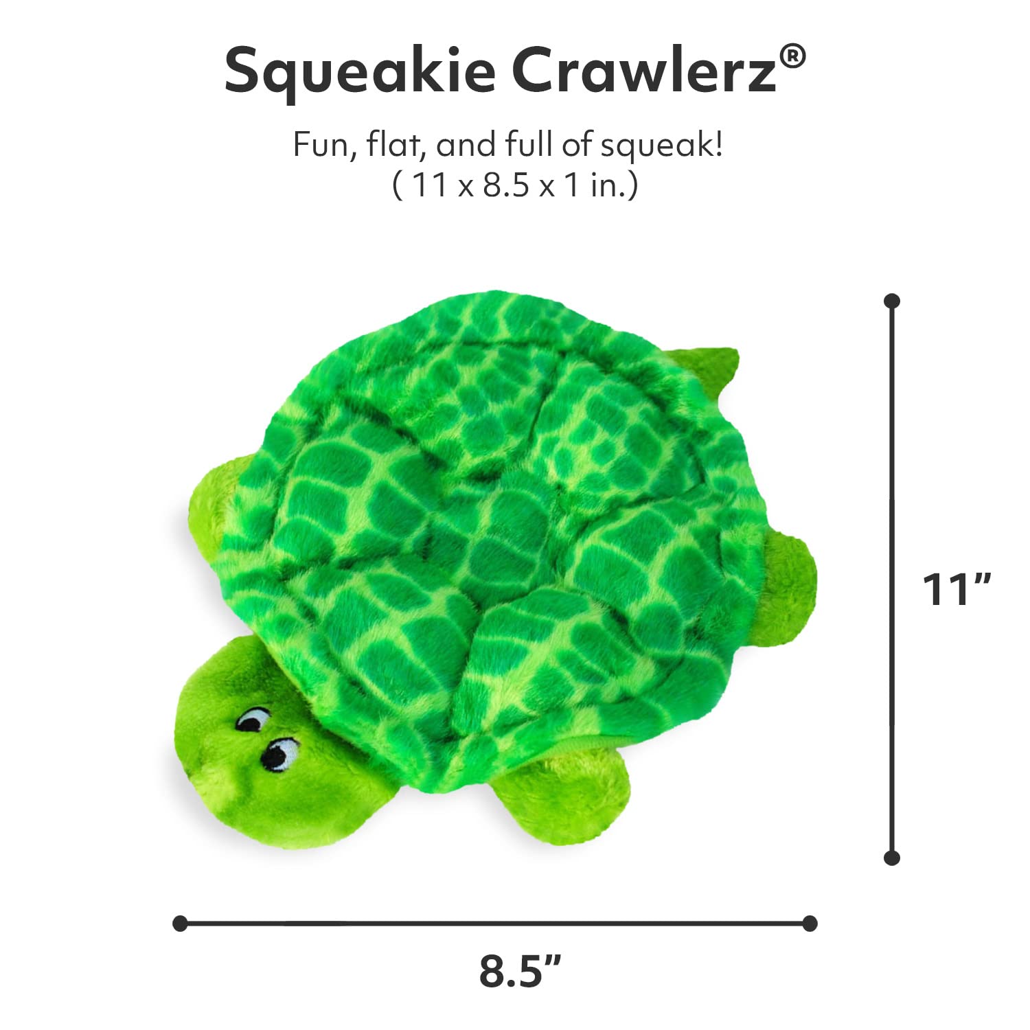 Zippypaws Squeakie Crawler- No Stuffing Dog Toy To Keep Them Busy, For Small, Medium, & Large Dogs, Squeaky Pet Toy For Boredom, Unstuffed Chew Toy, Soft Plush Puppy Products, Slowpoke The Turtle- 10'