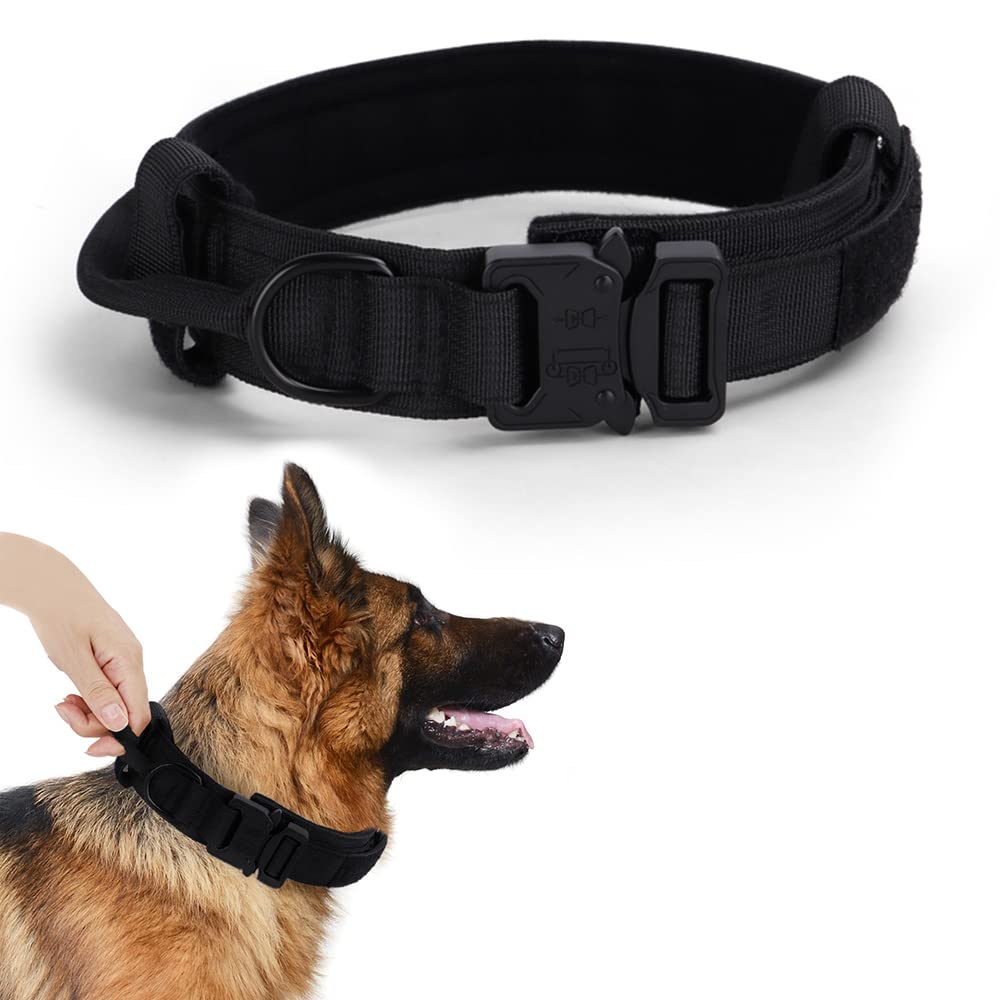 Alainzeo Tactical Dog Collar, Military Training Adjustable Nylon Dog Collar With Control Handle And Quick-Release Heavy Metal Bu