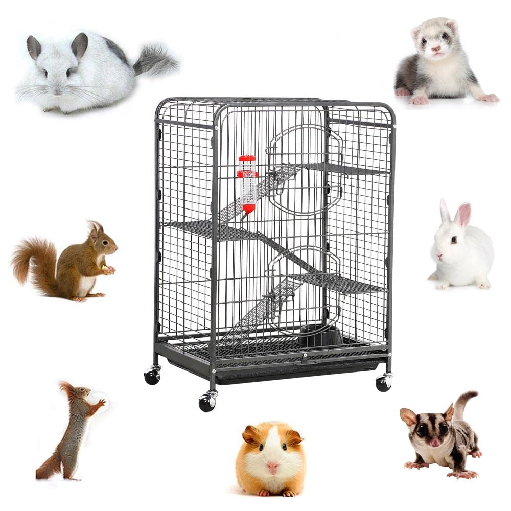 Yaheetech 37" Metal Ferret Chinchilla Cage - Indoor/Outdoor, Black, Iron, 2 Front Doors, Feeder, Wheels