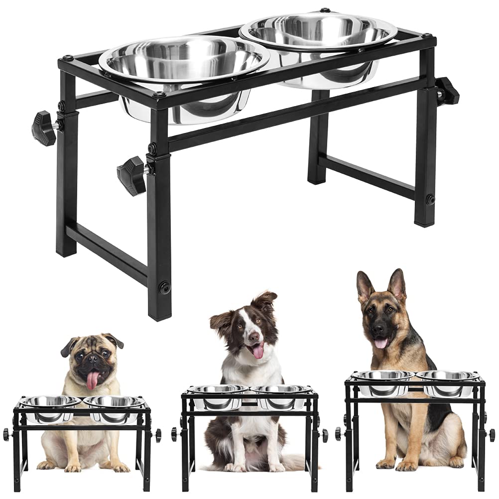 SCENEREAL Adjustable Raised Pet Bowls with 2 Bowls for Dogs - Stainless Steel Elevated Pet Feeder, Dog Water Dishes Station Food