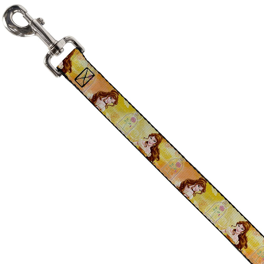 Buckle-Down Dog Leash Belle Poses Enchanted Rose Story Script Yellow Pinks 4 Feet Long 0.5 Inch Wide, Multicolor (Dl-Wdy140-N)
