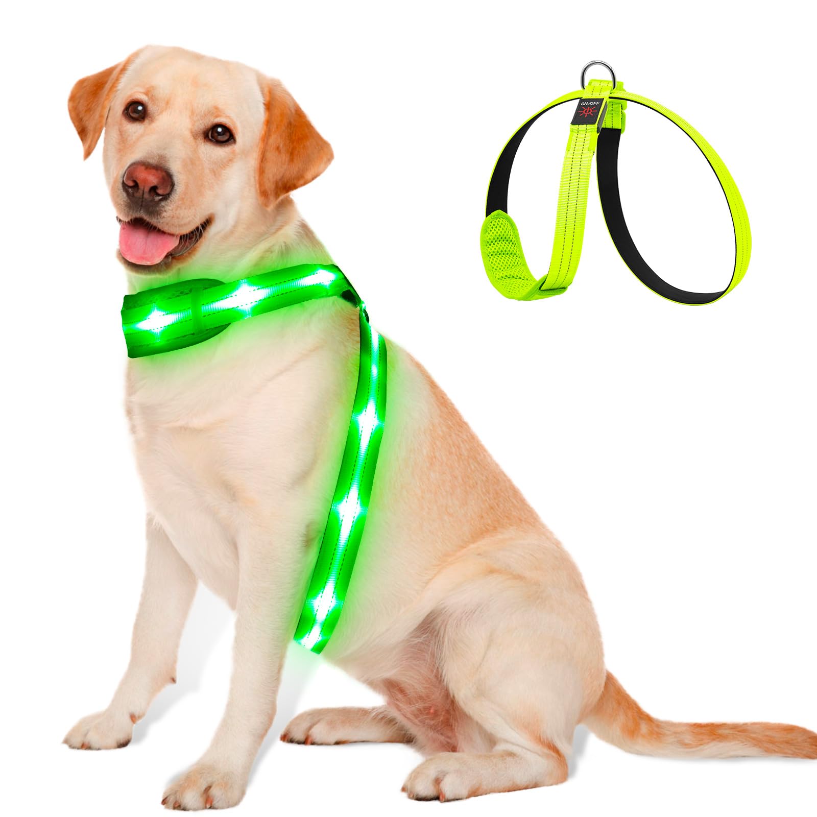 PZRLit LED Light Up Dog Vest Harness Rechargeable, Soft Padded, Adjustable & Reflective Lighted Dog Harness Waterproof, Glow Dar