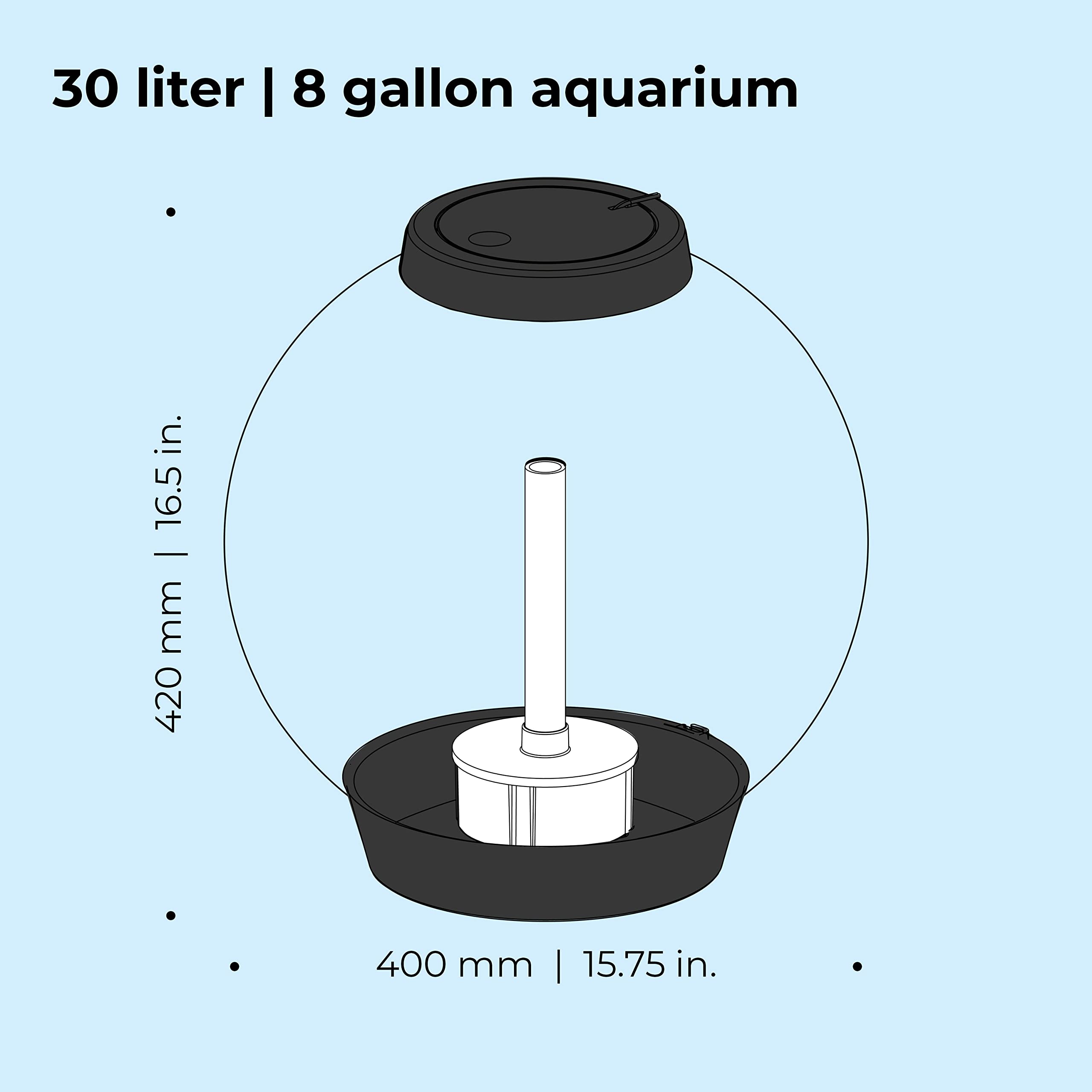 biOrb Classic 30 Acrylic 8-Gallon Aquarium with White LED Lights Modern Tank for Tabletop Display, Black