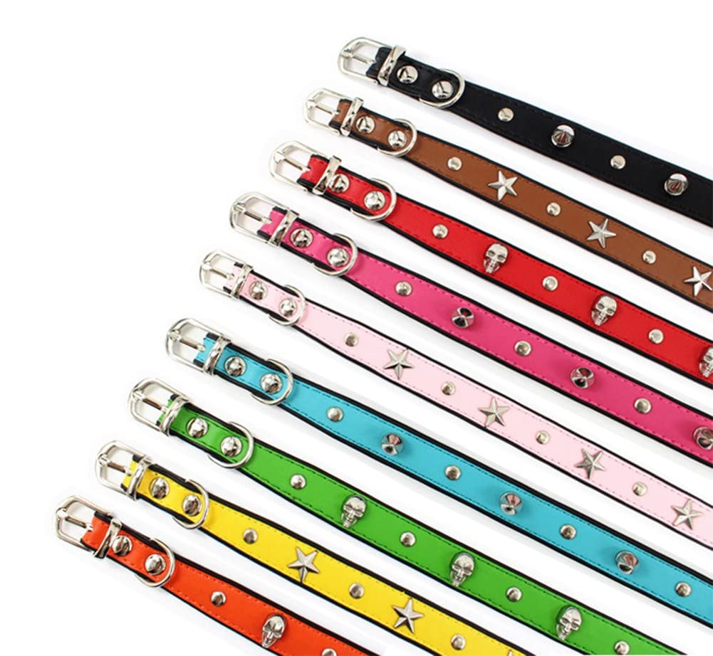 Jingwy Colorful Personalized Design Skull/Rivet/Star Puppies Cats Collar 9 Colors Optional Red/Yellow/Black/Brown/Pink/Green/Orange/Rose Red/Blue (S, Red (Skull))