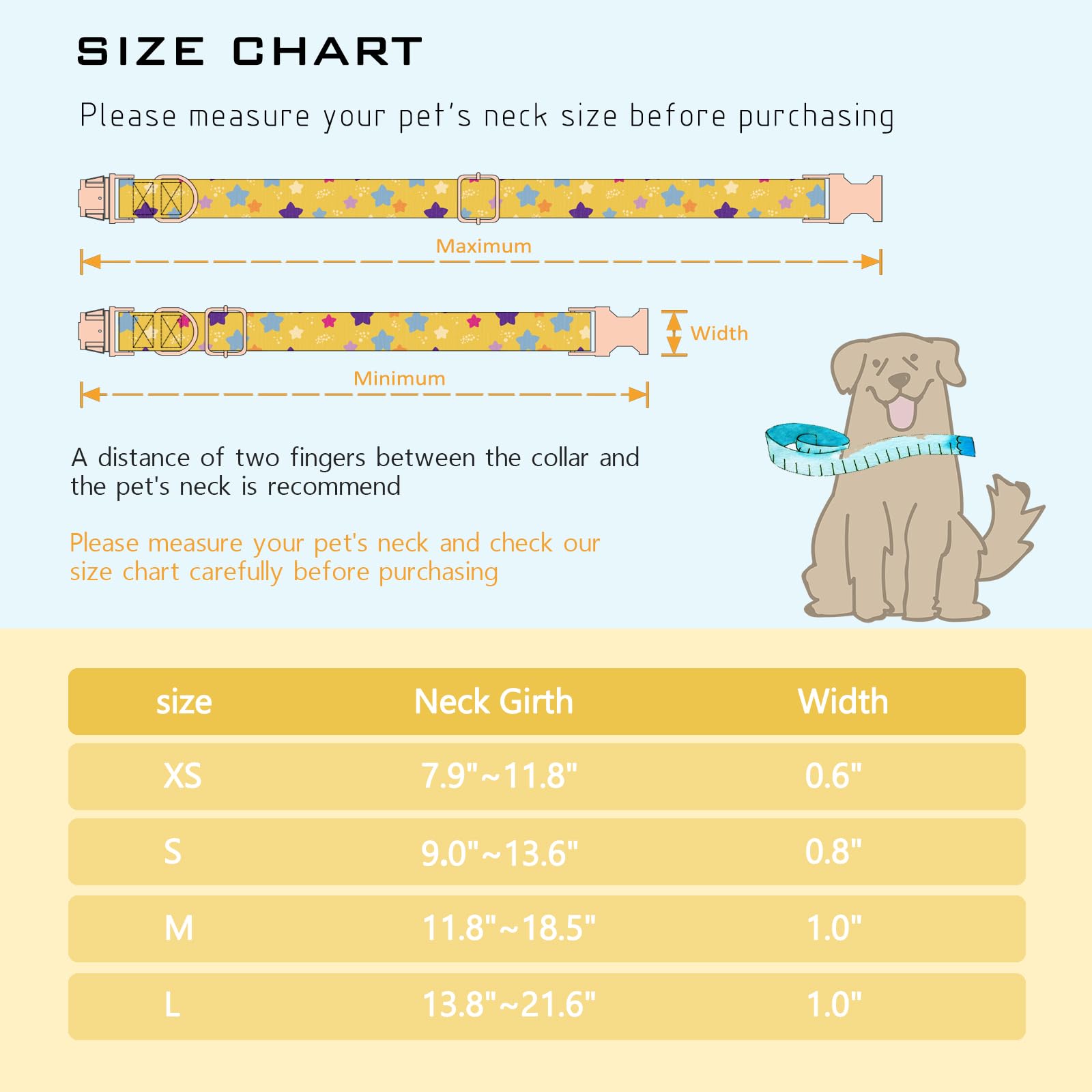 Faygarsle Yellow Stars Pattern Dog Collar For Small Medium Large Dogs Cute Puppy Collars For Female Dogs For Summer Spring Weddi