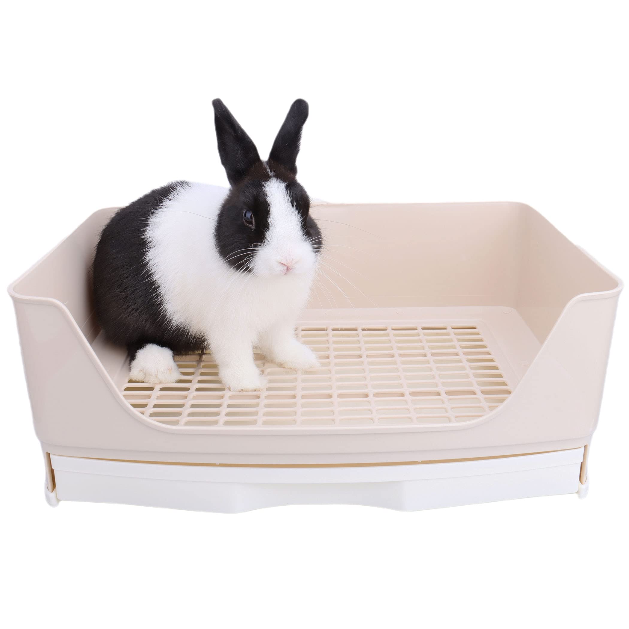 Rubyhome Oversize Rabbit Litter Box With Drawer, Corner Toilet Box With Grate Potty Trainer, Bigger Pet Pan For Adult Guinea Pig