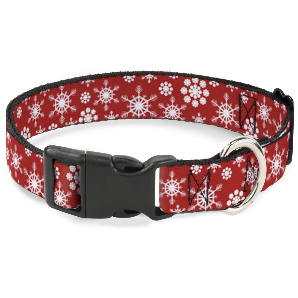 Buckle-Down 16-23 Snowflakes Red/White Plastic Clip Collar, Wide Medium