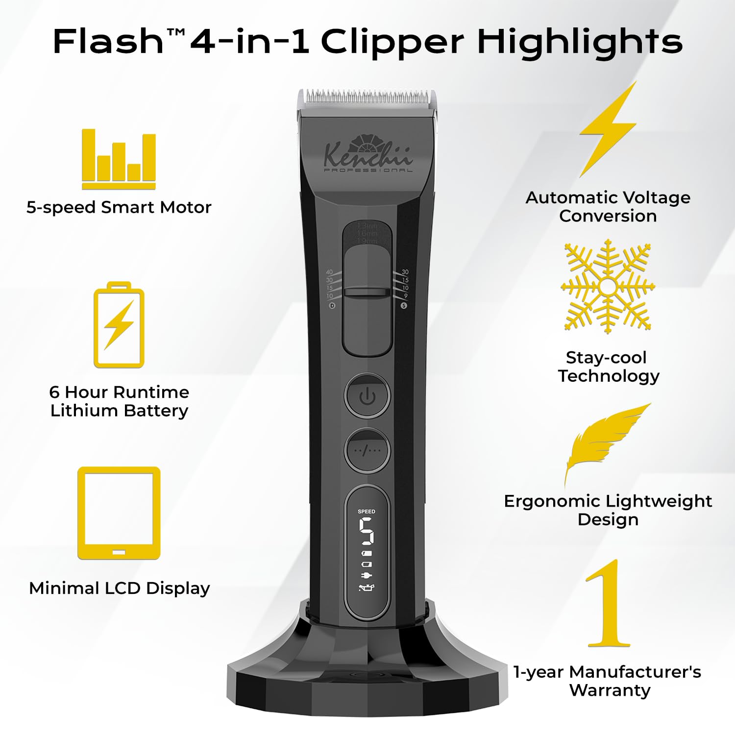 Kenchii Flash Dog Clippers For Grooming - 4-In-1 Digital Cordless Dog Grooming Clippers - Precision Pet Grooming Trim, Shape, And Style Effortlessly, Pearl Black