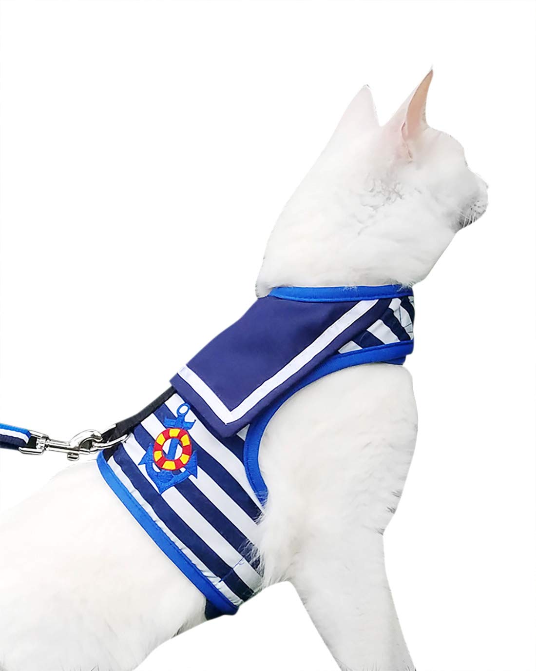 Yizhi Miaow Cat Harness And Leash For Walking Escape Proof, Adjustable Cat Vest Harness, Padded Stylish Cat Walking Jackets, Sailor Suit Navy, Large