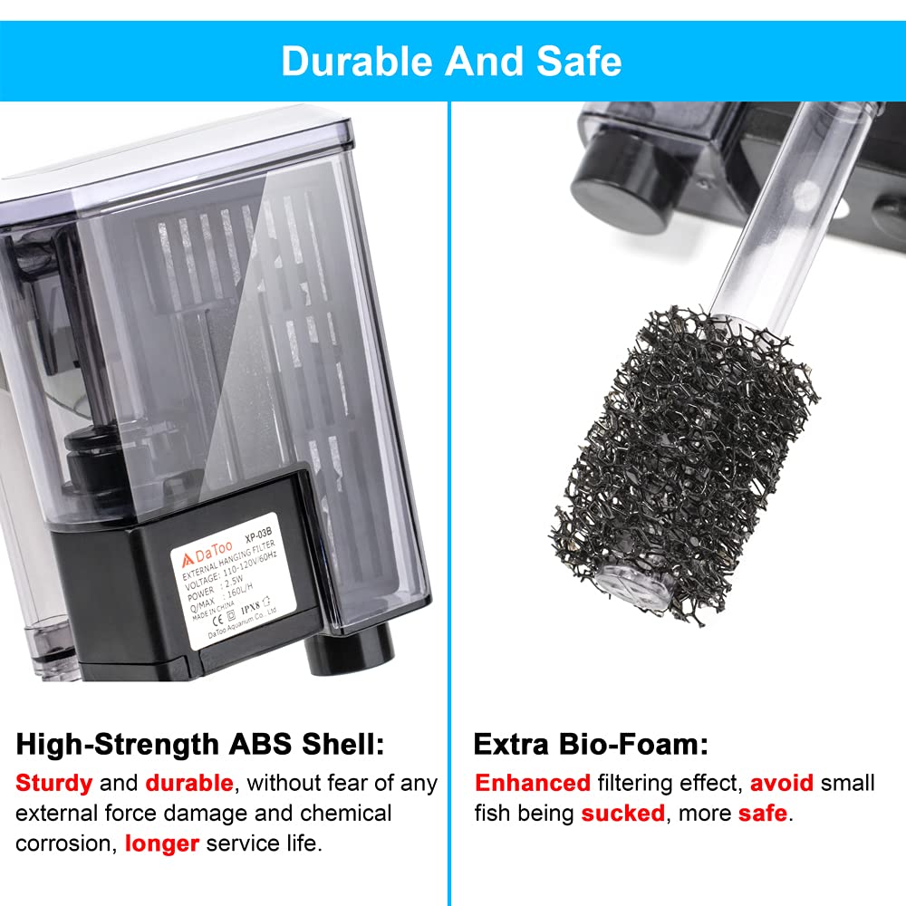 Datoo Aquarium Hang On Filter Small Fish Tank Hanging Filter Power Waterfall Filtration System