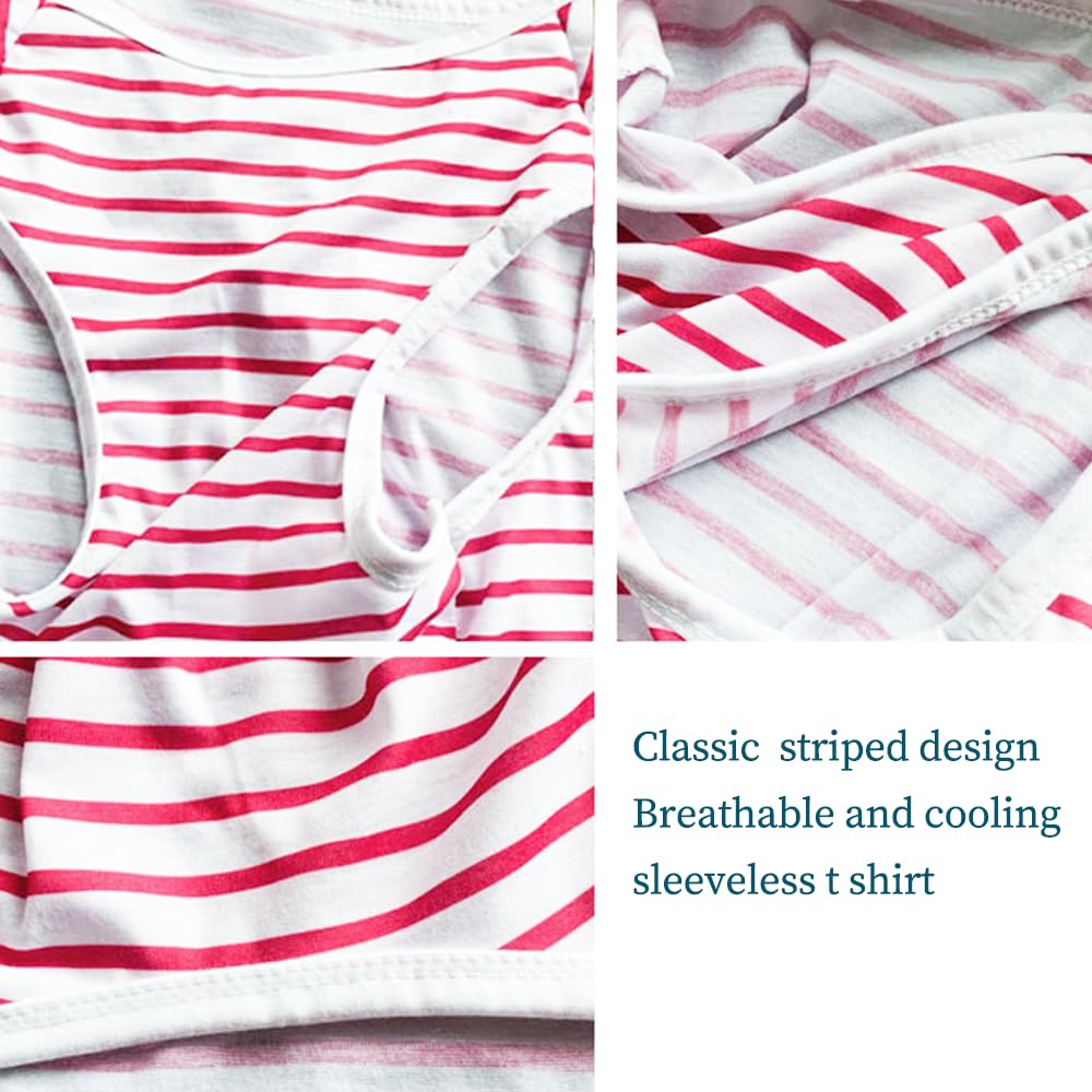 Aniac Summer Dog Shirt For Large Dogs Girl Boy Red White Striped Cotton Doggy T-Shirt Breathable Basic Tank Top Sleeveless Doggy