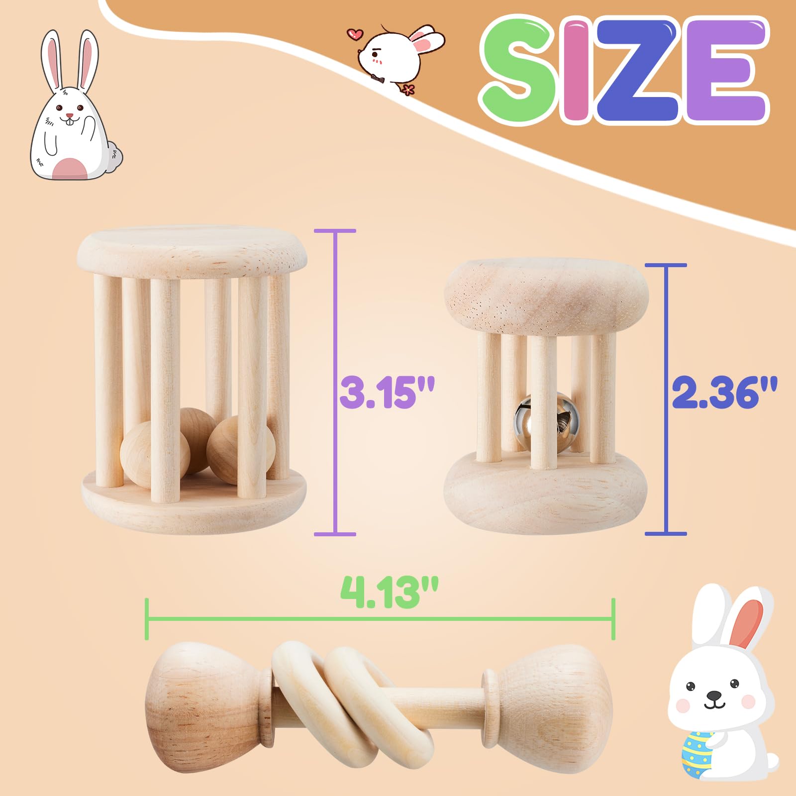 Aowpfvv 3 Pcs Wooden Bunny Toys - Safe Rabbit Toys, Bite-Resistant Guinea Pigs Toys For Chinchillas Hamsters Small Animals Playi
