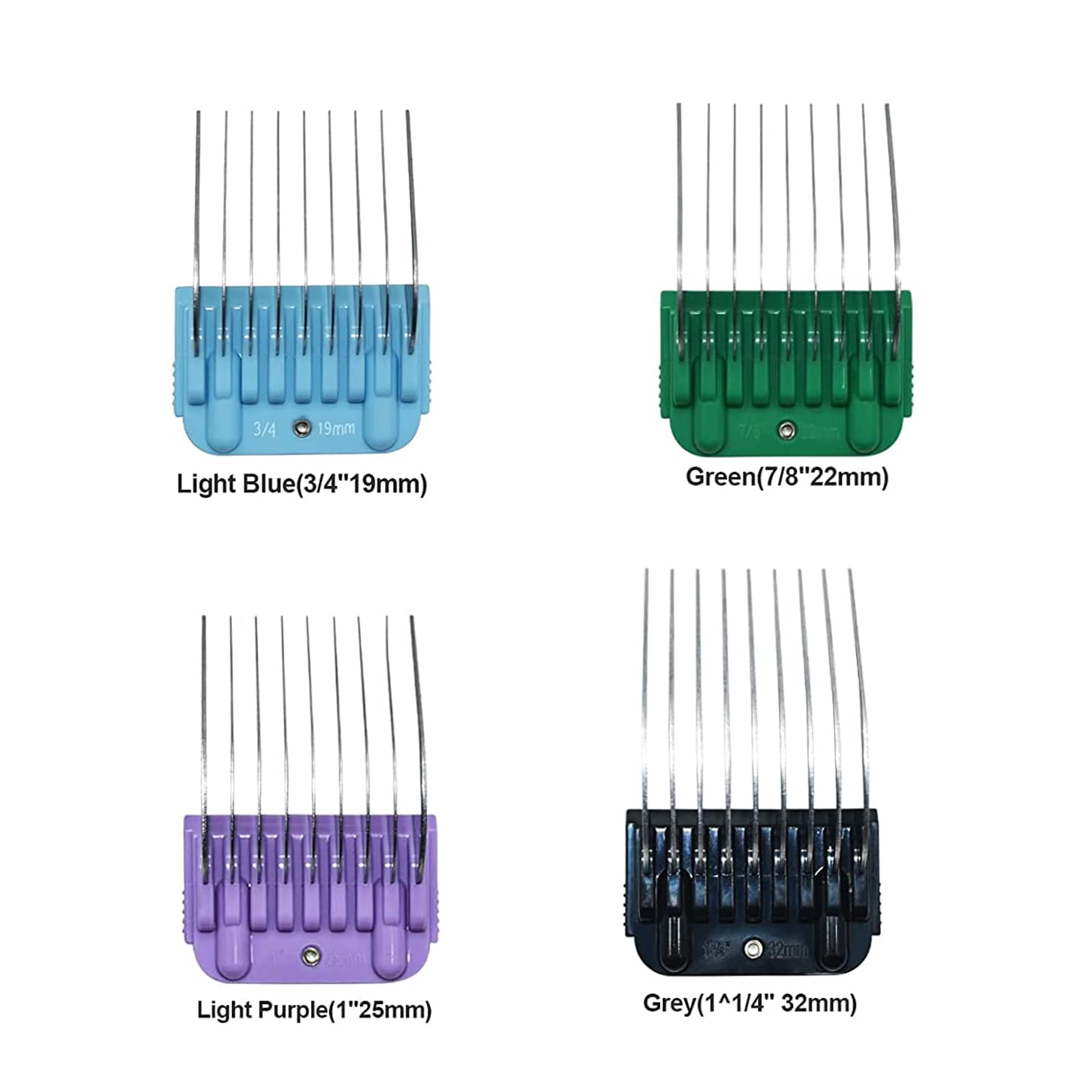 Dodaer Professional Animal Stainless Steel 4 Color Guide Comb Set For 10#/15#/30#Detachable Blade,Compatible With Andis, Oster A