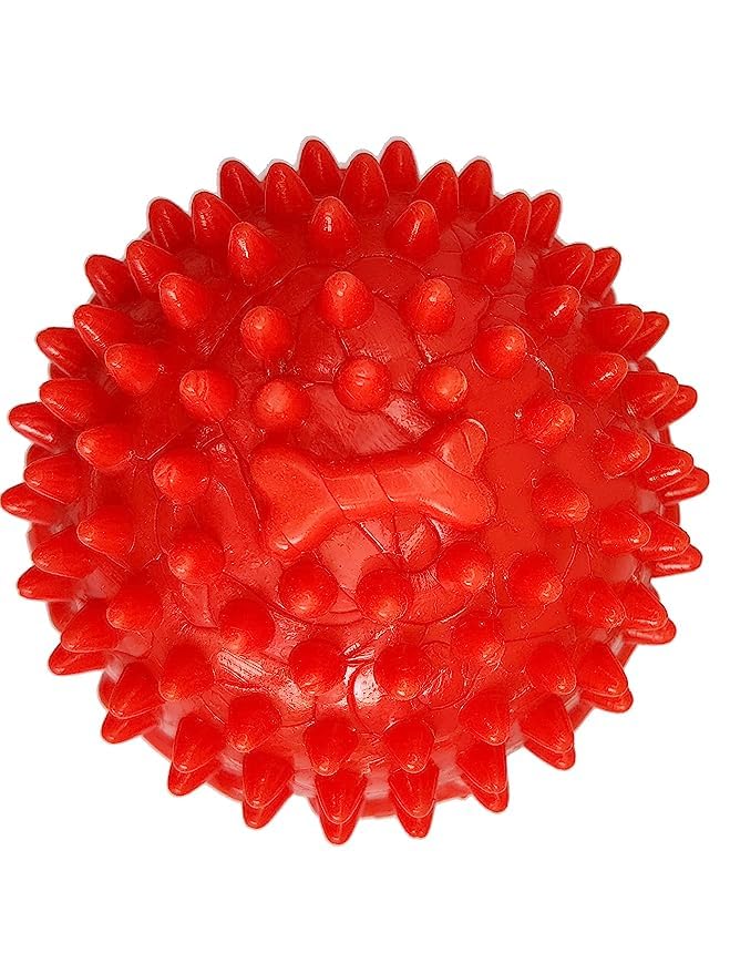 Woofy Natural Non Toxic Spiky Strong And Extra Durable Teething Ball Chew And Fetch Toy For Dogs Puppy And Breeds (Red)